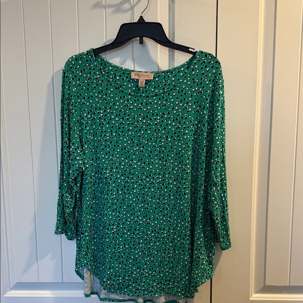 Philosophy Green and White Patterned 3/4 Blouse